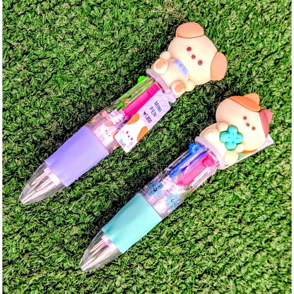 2Kamio Japan MOGU-NYAN MITARASHI + DOG mini mascot 4-color ballpoint pen set NWT